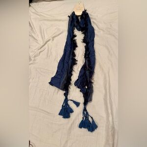 Cozy Blue and Black Fringed Wrap